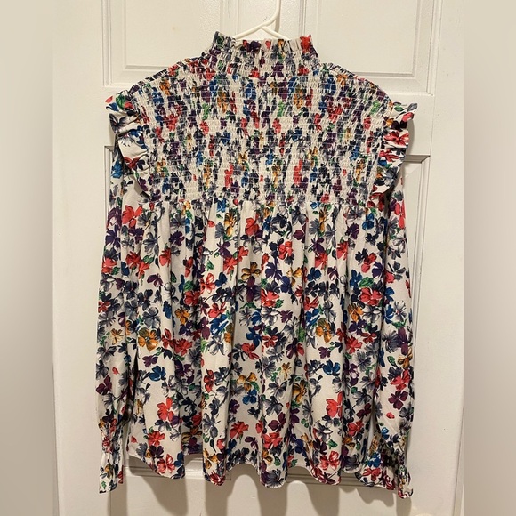 French Connection Black and White Smocked Blouse - Picture 3 of 7